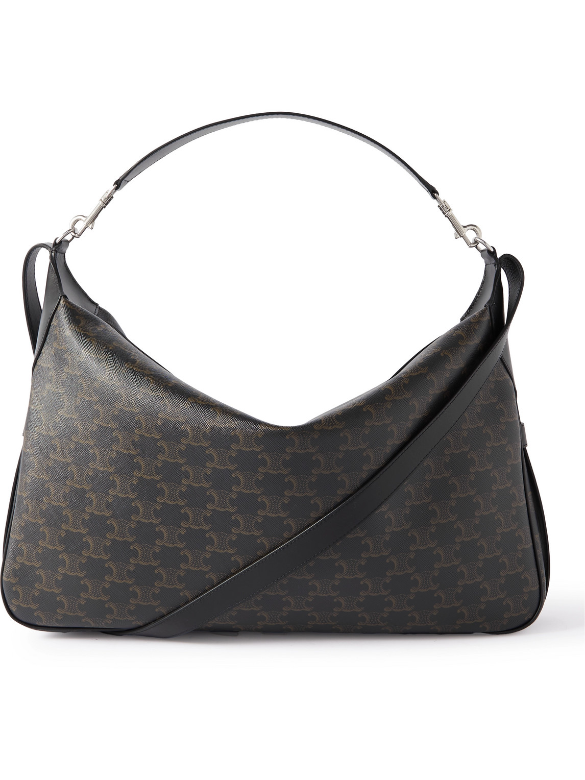 Celine Romy Triomphe Large Leather-trimmed Monogrammed Coated-canvas Tote Bag In Black