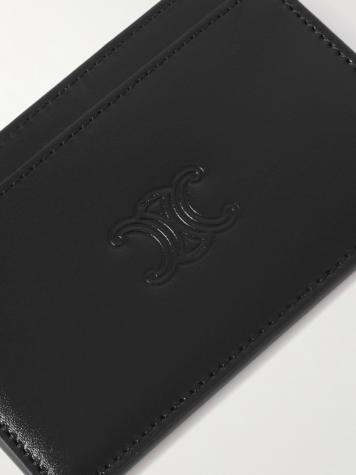 Celine Triomphe Logo-embossed Leather Cardholder In Black