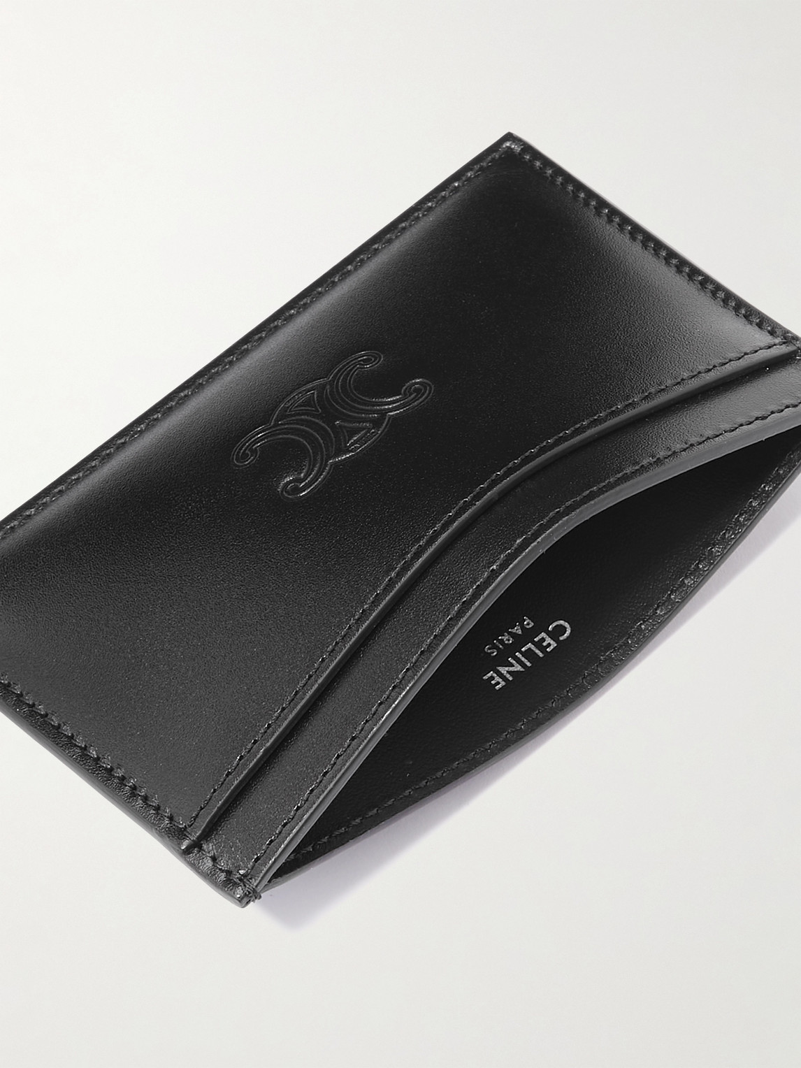 Celine Triomphe Logo-embossed Leather Cardholder In Black