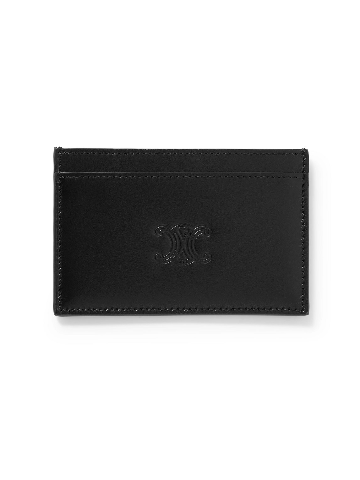 Celine Triomphe Logo-embossed Leather Cardholder In Black