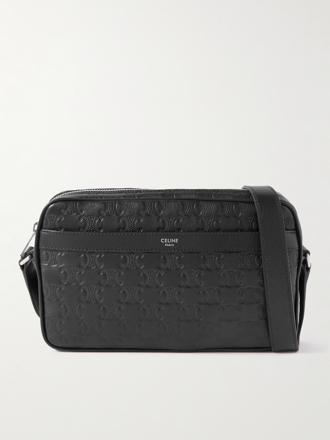 Triomphe Logo-Debossed Leather Messenger Bag