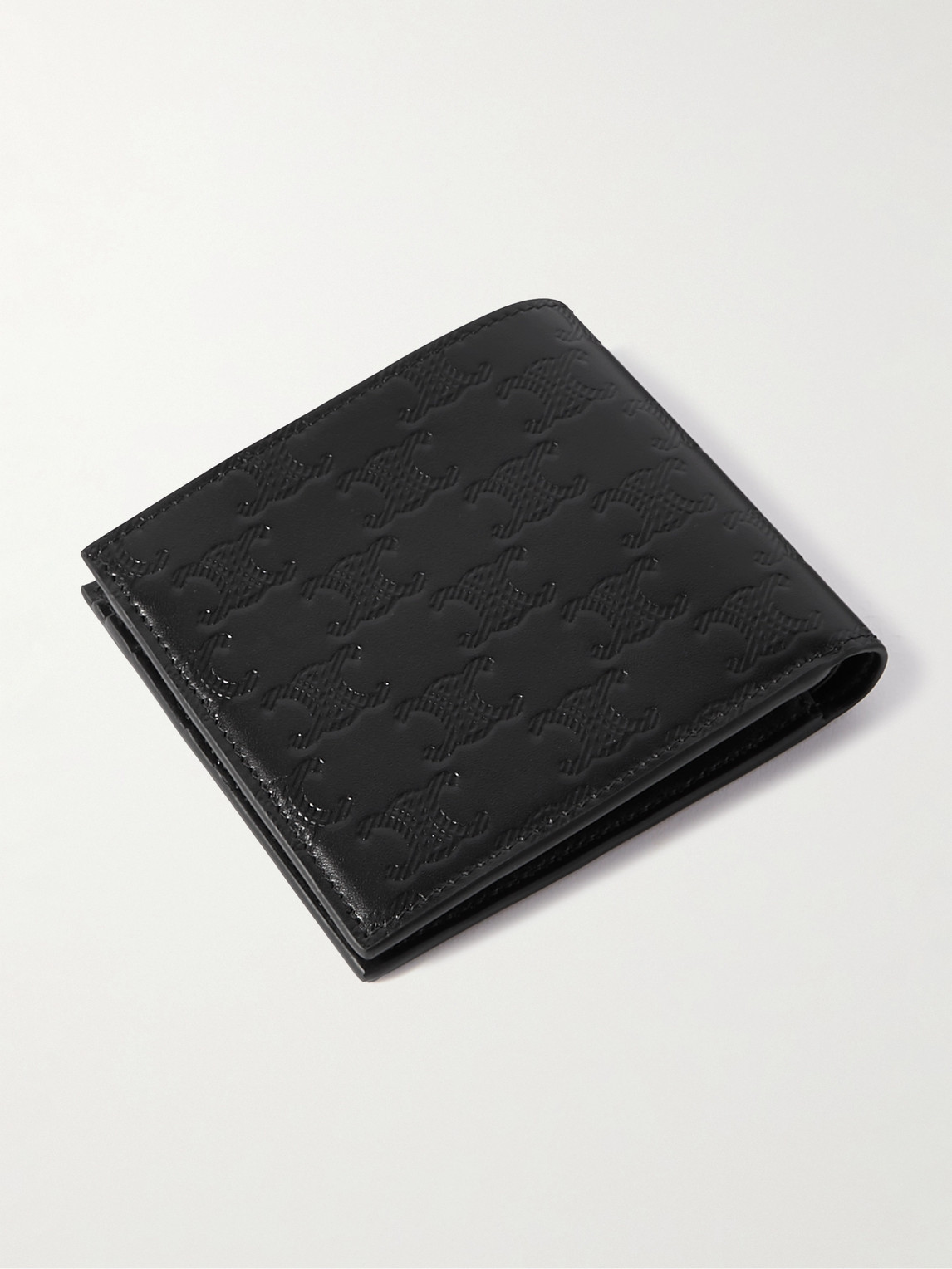 Celine Triomphe Logo-debossed Polished-leather Billfold Wallet In Black