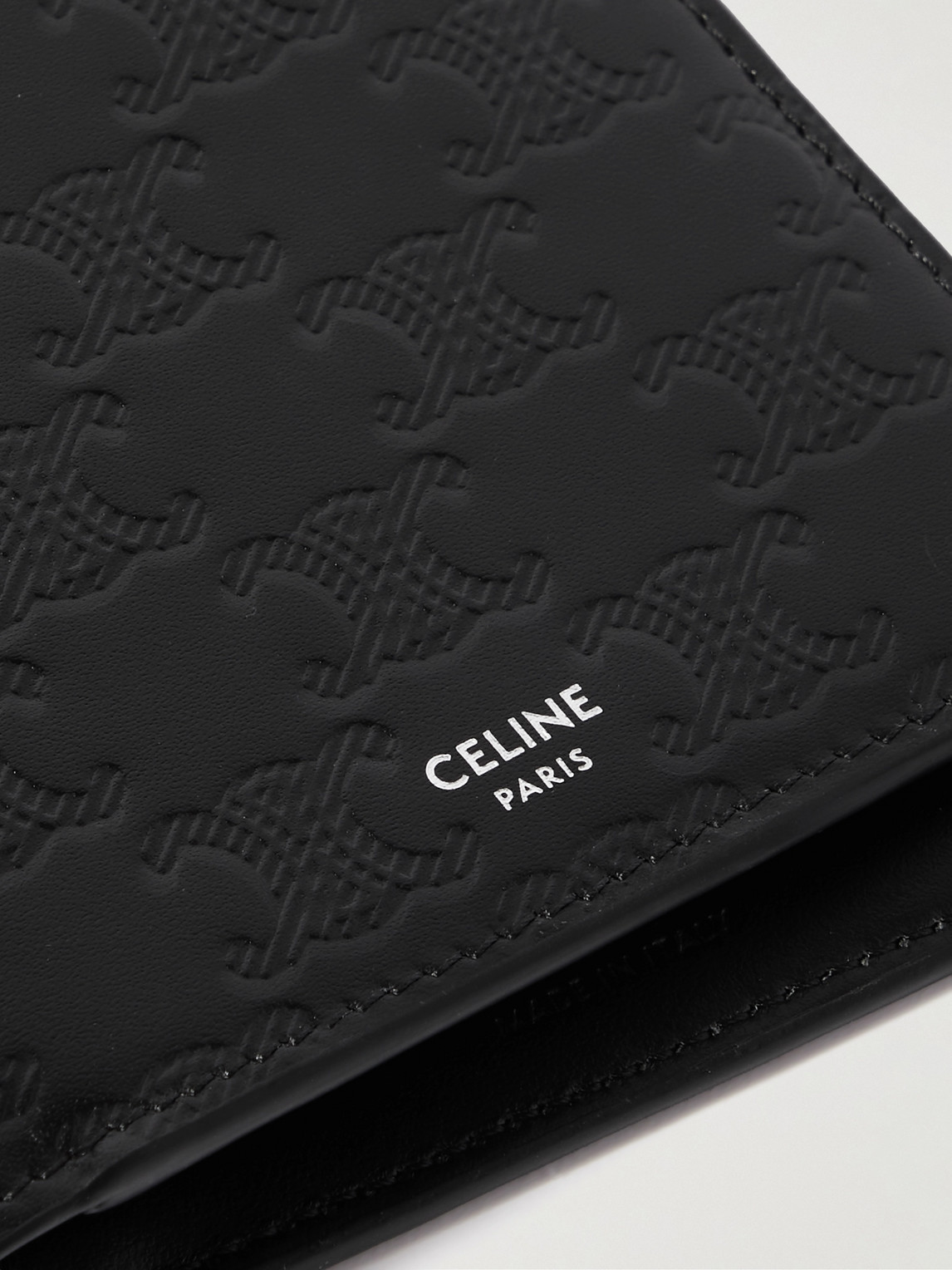 Celine Triomphe Logo-debossed Polished-leather Billfold Wallet In Black