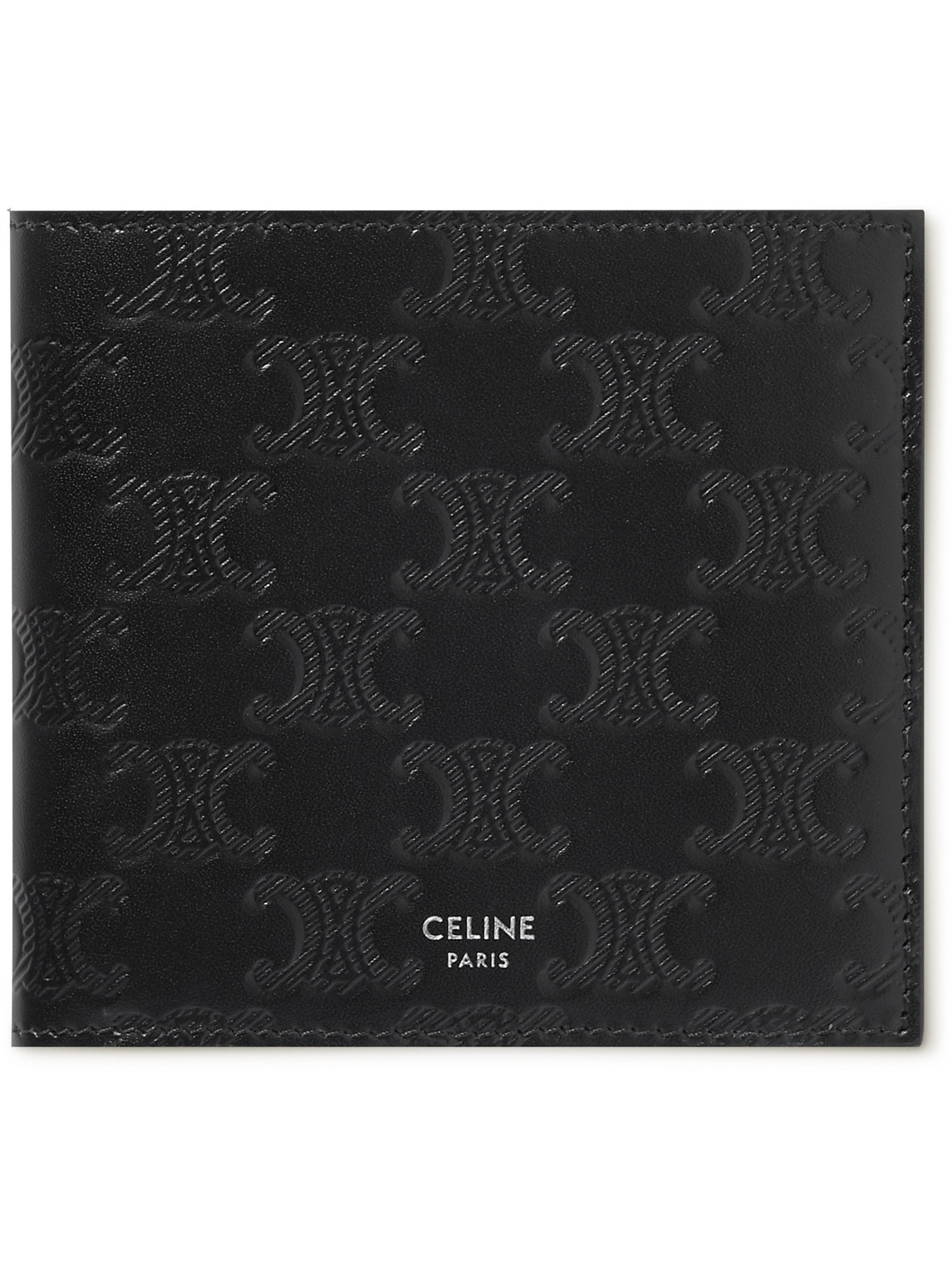 Celine Triomphe Logo-debossed Polished-leather Billfold Wallet In Black