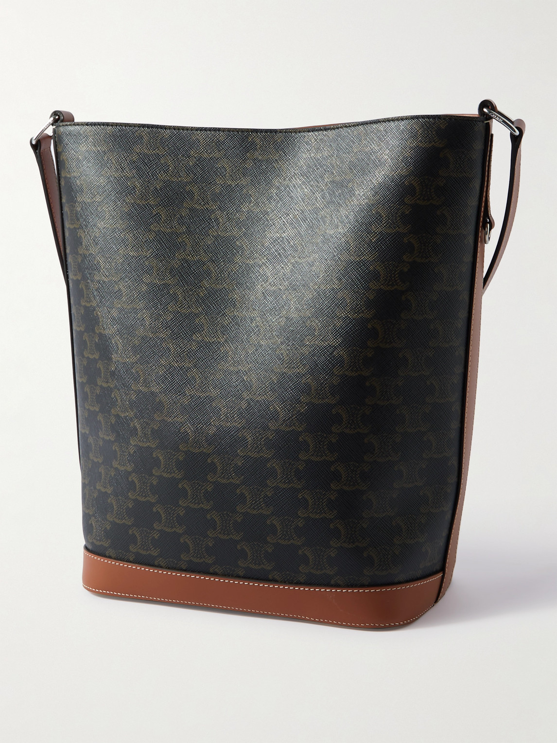 Celine Triomphe Leather-trimmed Logo-print Coated-canvas Tote Bag In Black