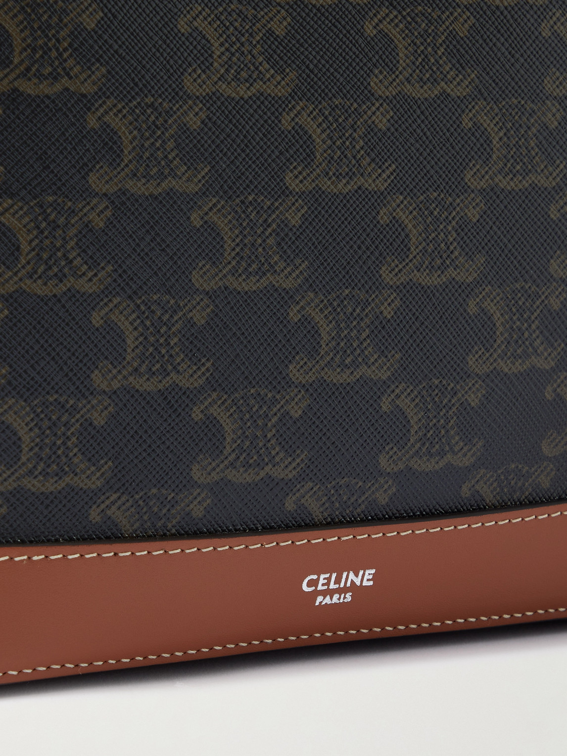 Celine Triomphe Leather-trimmed Logo-print Coated-canvas Tote Bag In Black