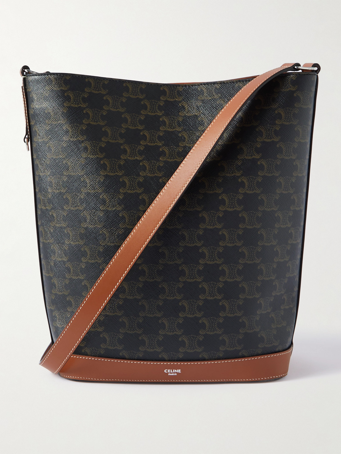 Triomphe Leather-Trimmed Logo-Print Coated-Canvas Tote Bag