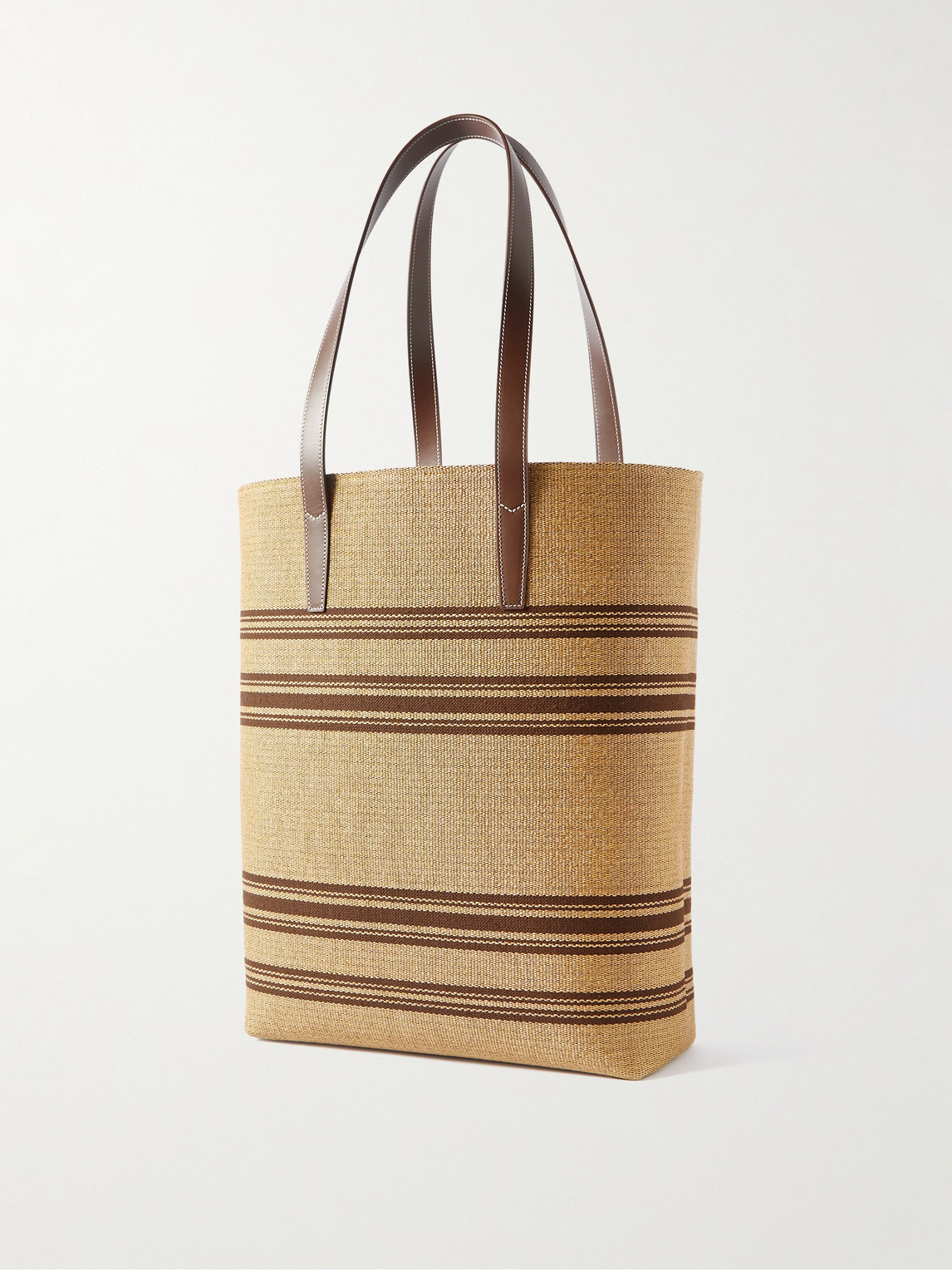 Celine Striped Logo-embroidered Leather-trimmed Raffia Tote In Neutral