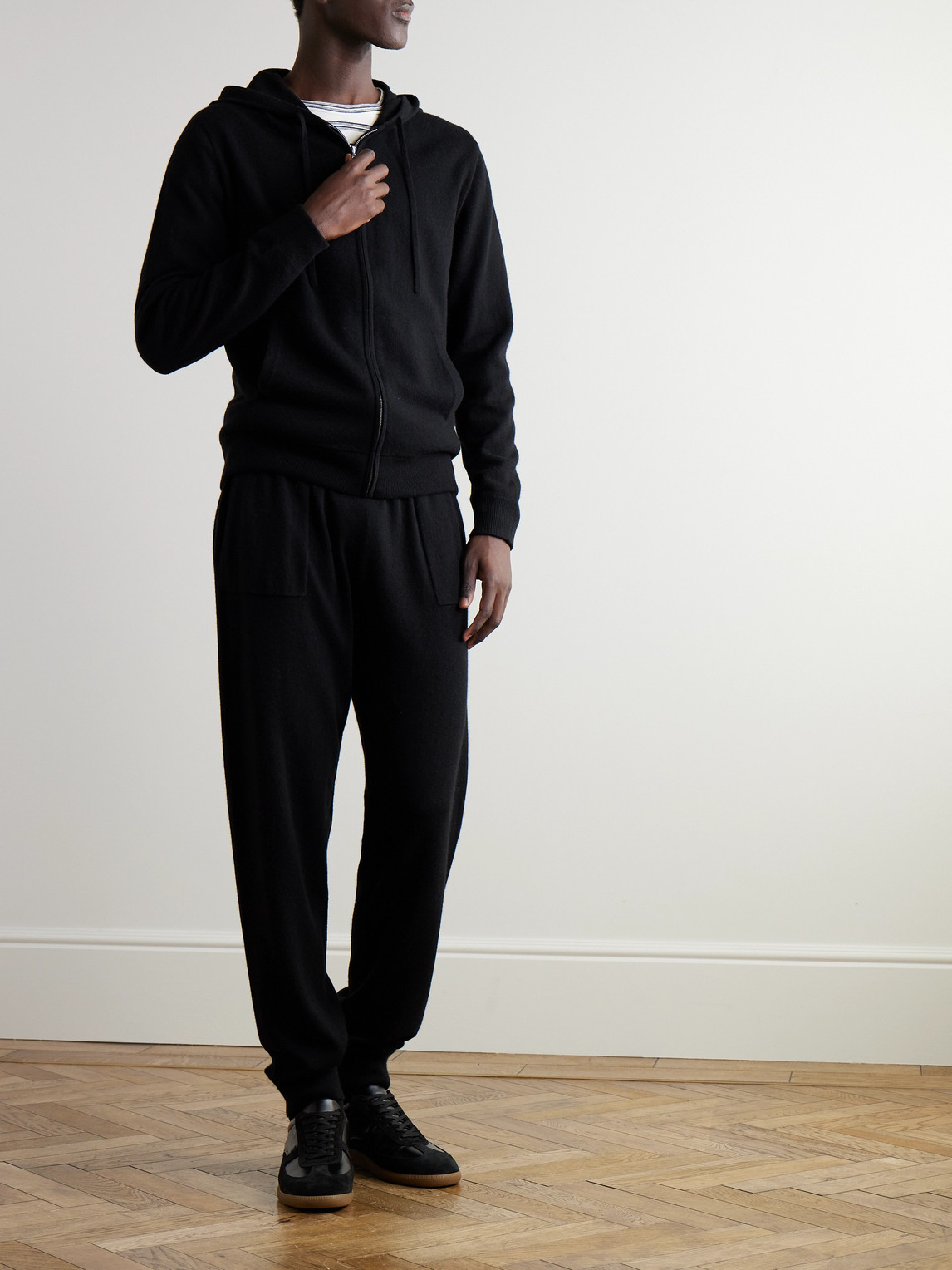 Shop Mr P Tapered Wool And Cashmere-blend Sweatpants In Black