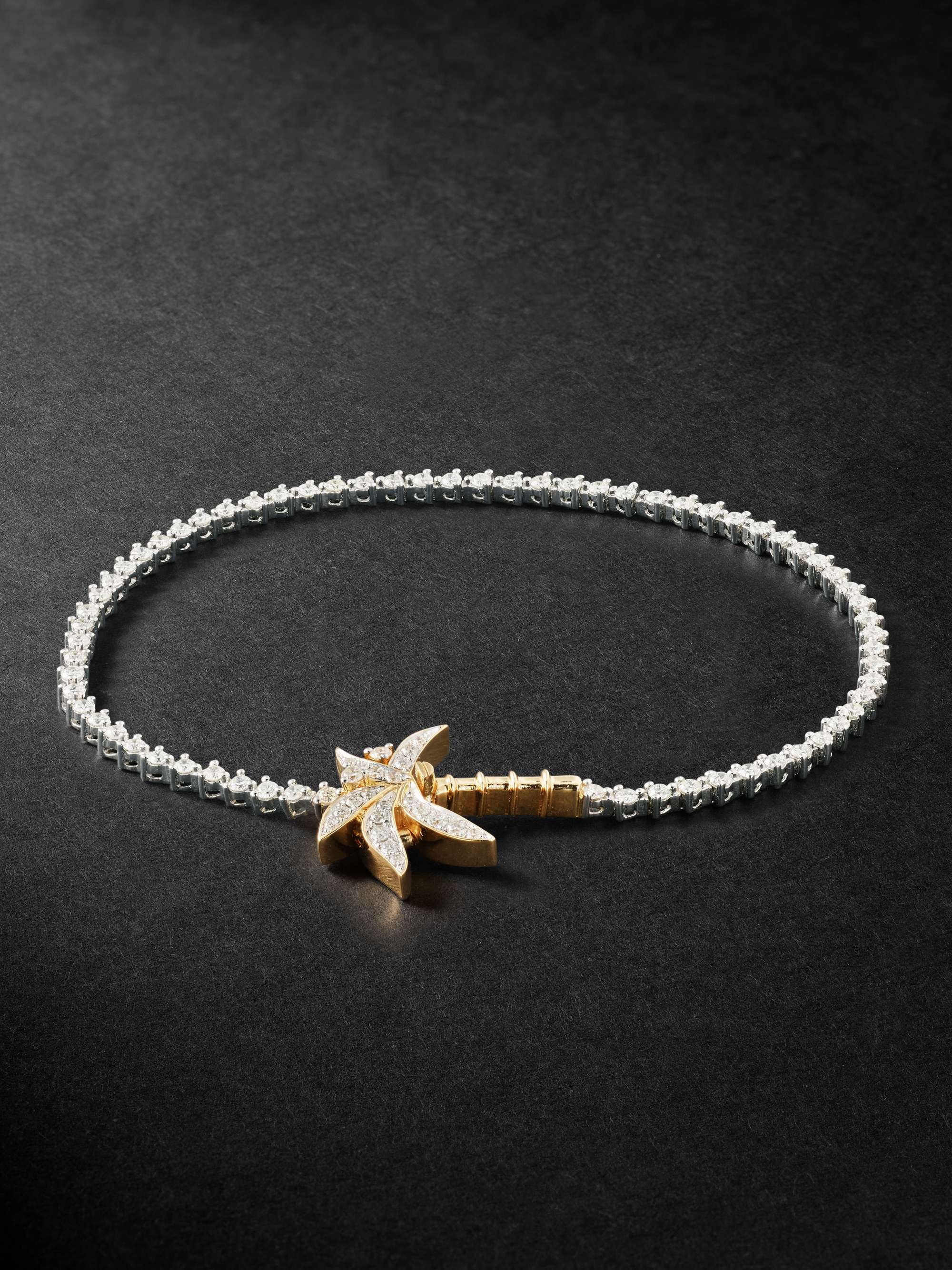 YVONNE LÉON Riviere Palmier White and Yellow Gold Diamond Bracelet for Men  | MR PORTER