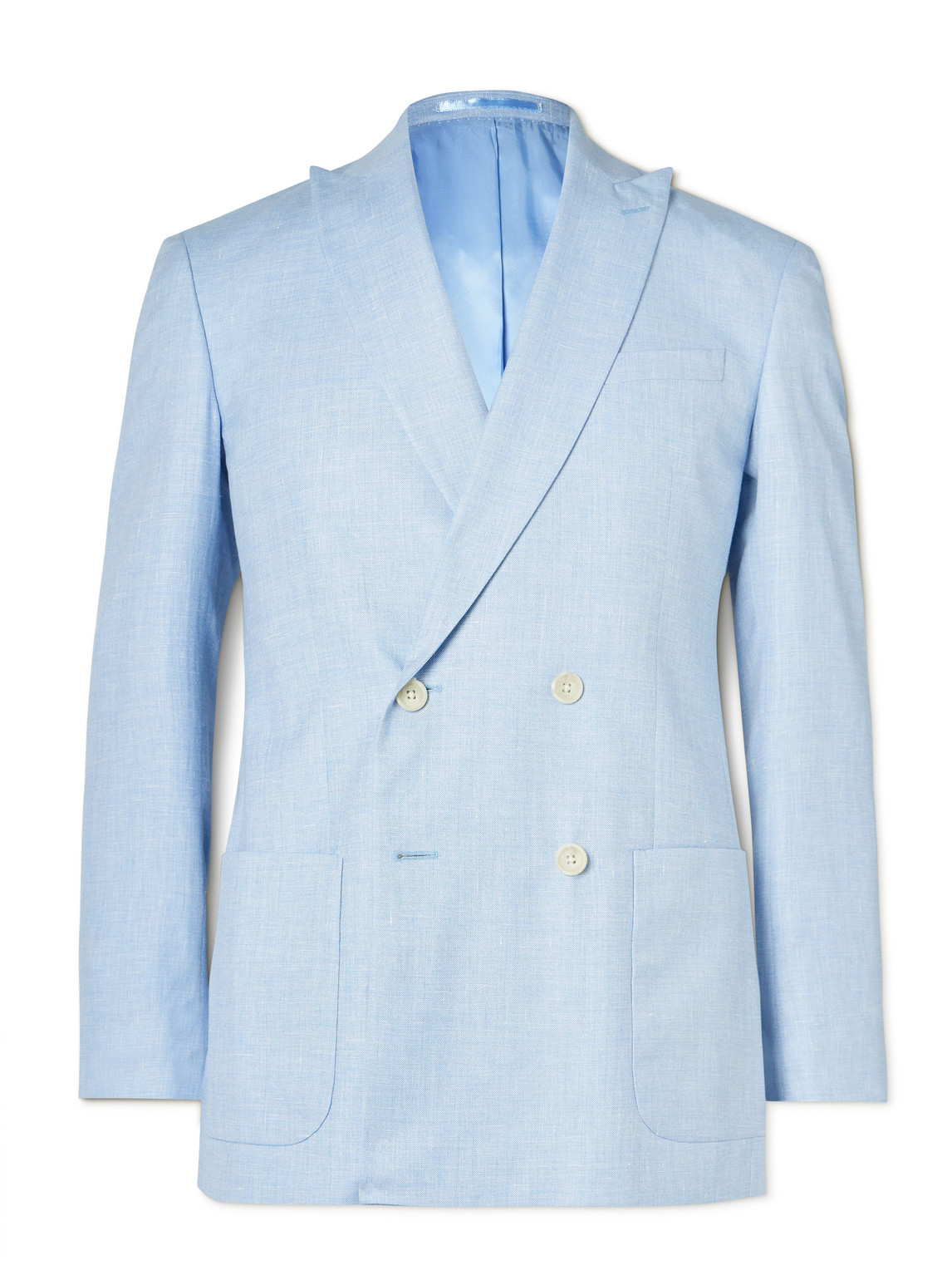 Mr P Double-breasted Virgin Wool, Linen And Silk-blend Suit Jacket In Blue