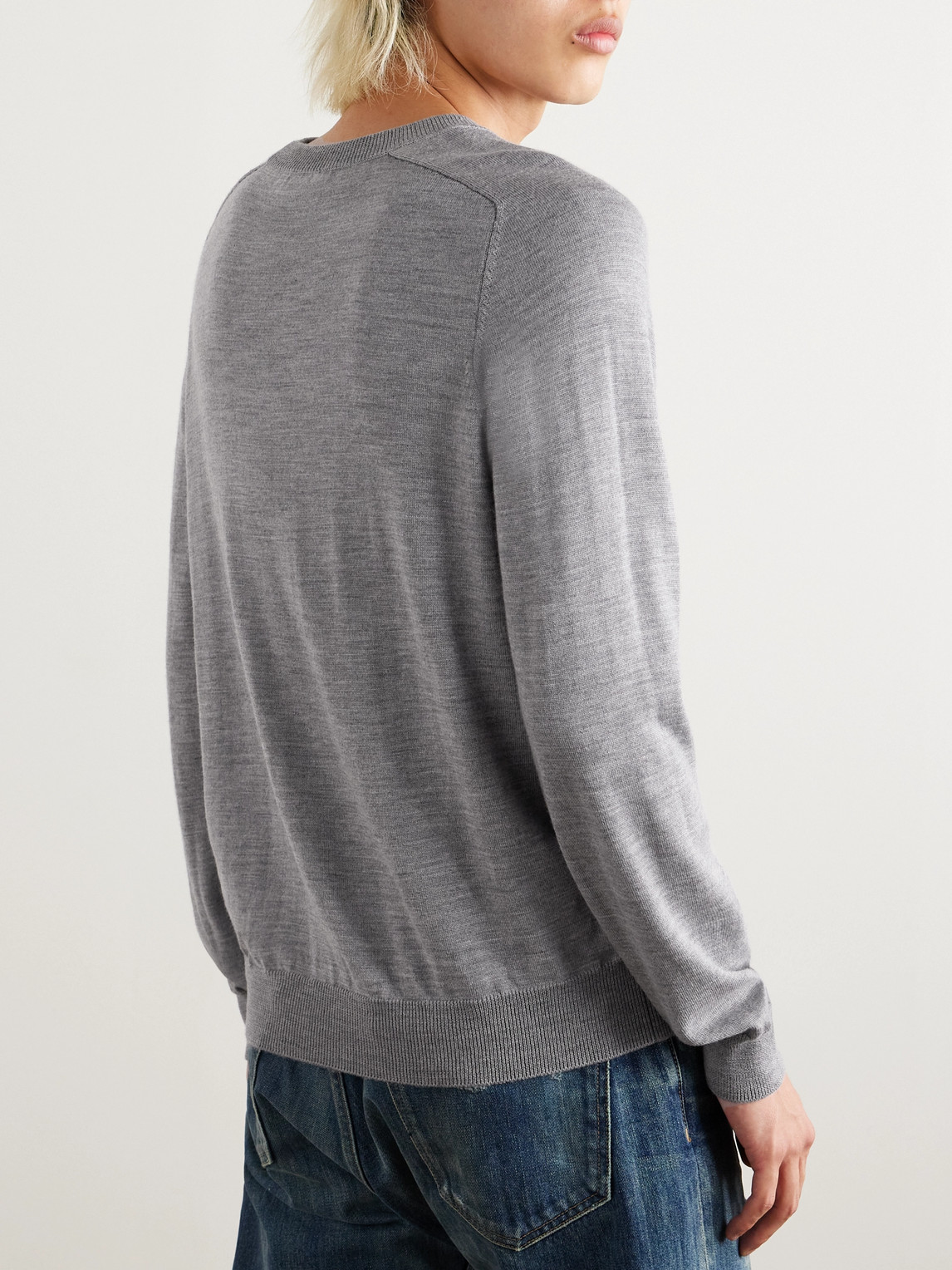 Celine Logo-embroidered Wool Sweater In Gray