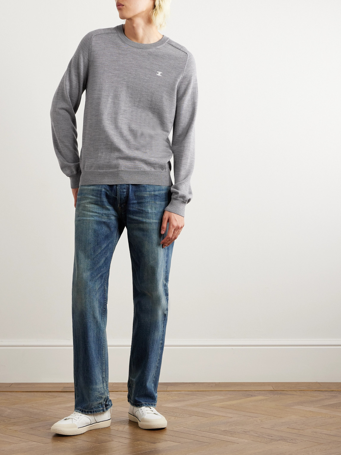 Celine Logo-embroidered Wool Sweater In Gray