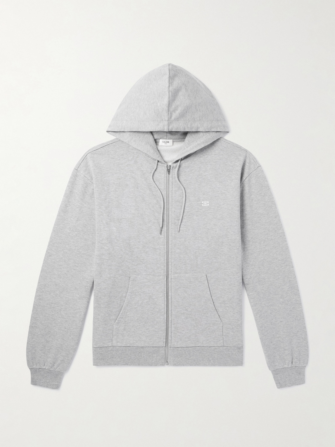 Celine Logo-embroidered Cotton And Cashmere-blend Jersey Zip-up Hoodie In Gray