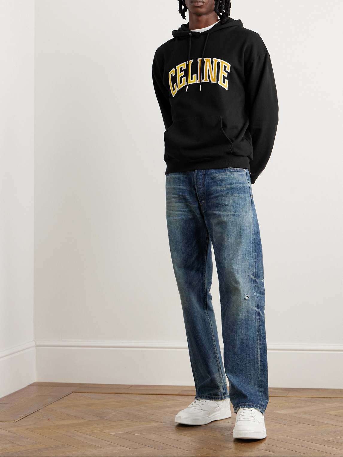 Celine Logo-print Cotton-blend Jersey Hoodie In Black