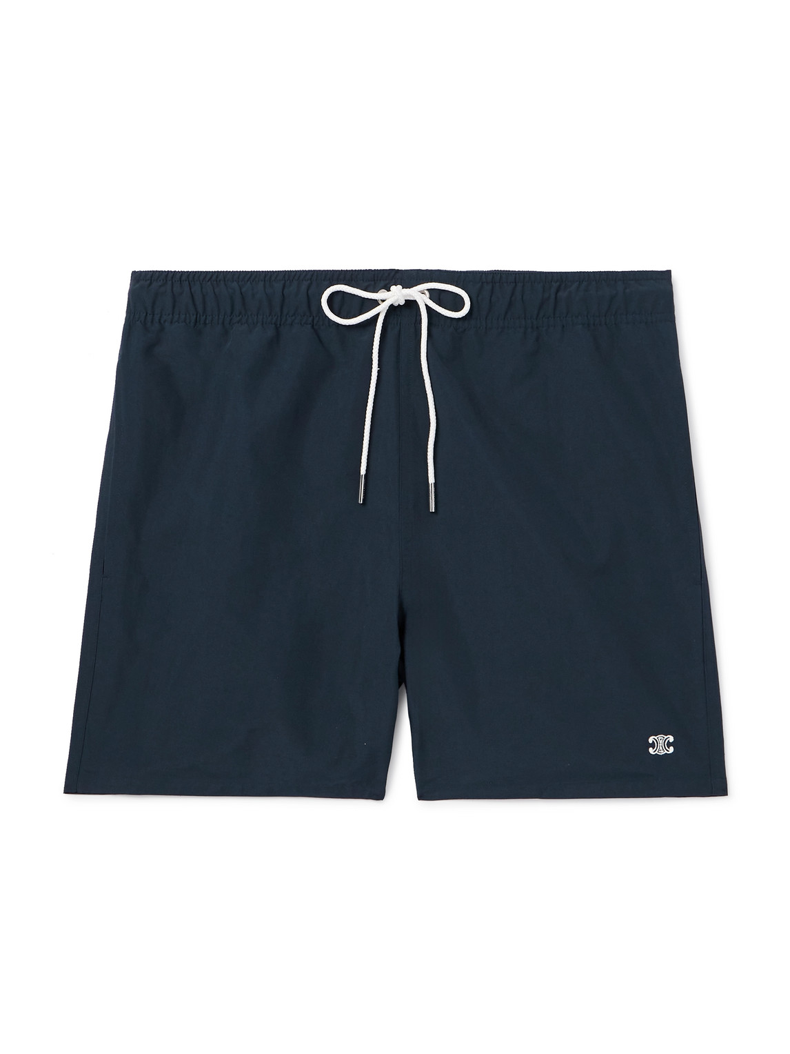 Celine Straight-leg Mid-length Logo-embroidered Swim Shorts In Blue