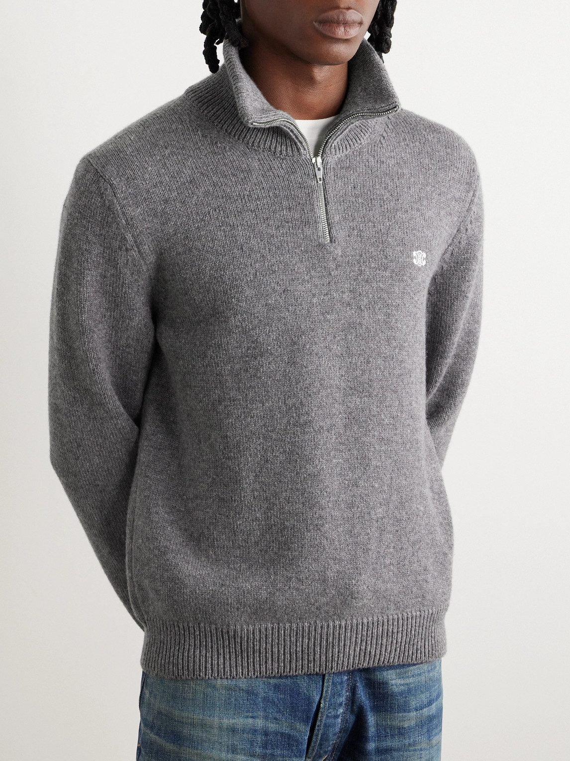 Celine Logo-embroidered Wool And Cashmere-blend Half-zip Sweater In Animal Print