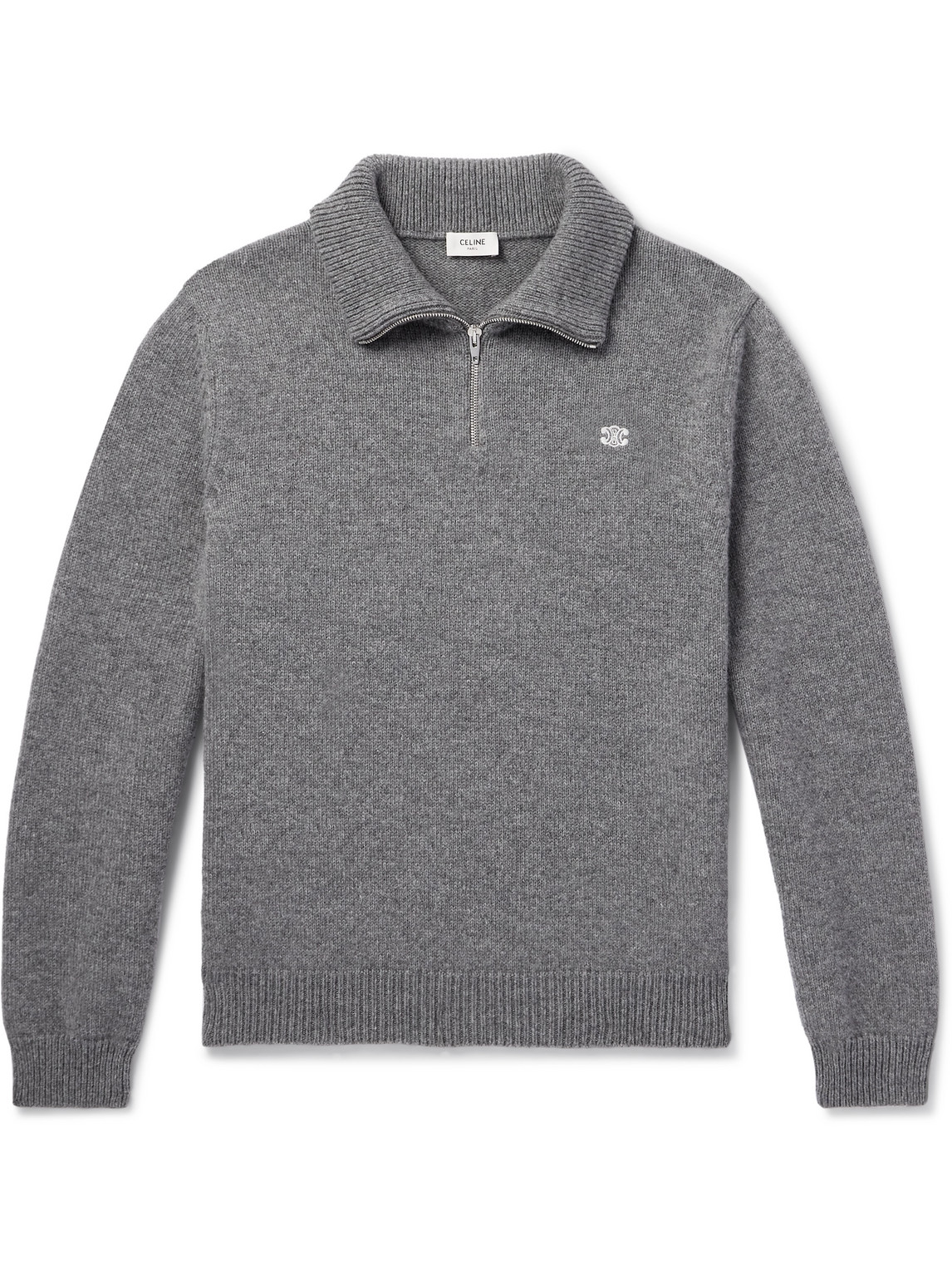 Celine Logo-embroidered Wool And Cashmere-blend Half-zip Sweater In Animal Print