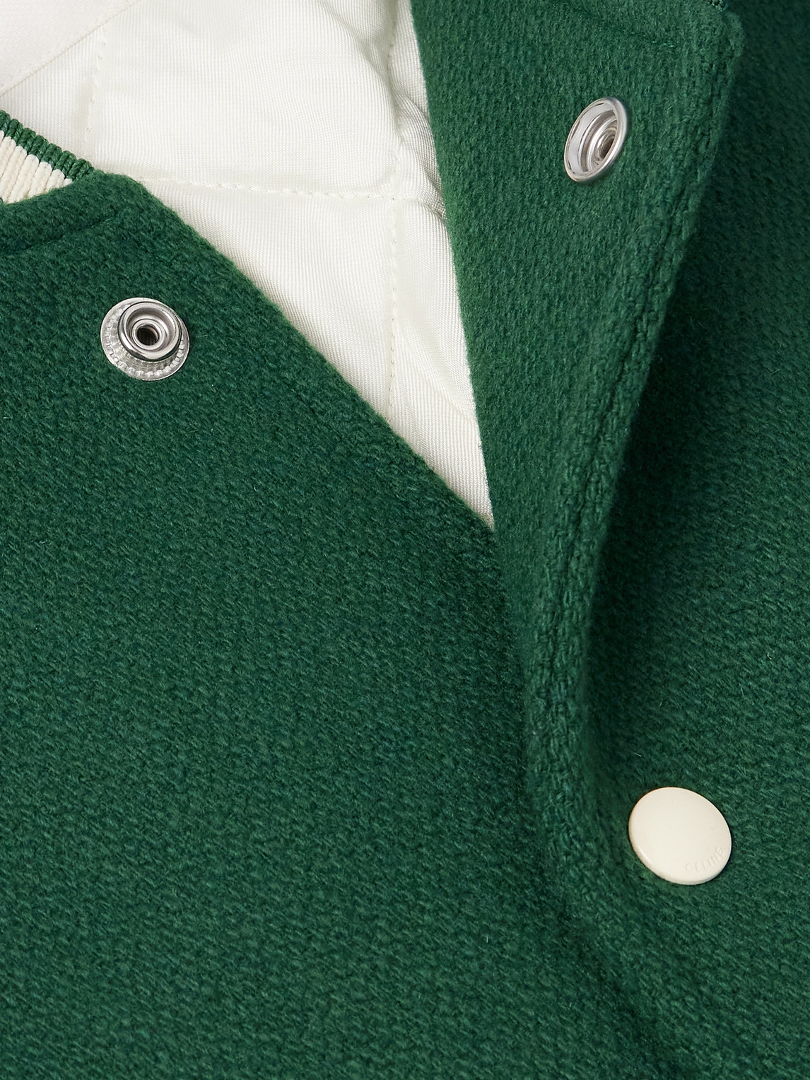 Celine Teddy Logo-appliquéd Wool-blend And Leather Varsity Jacket In Animal Print