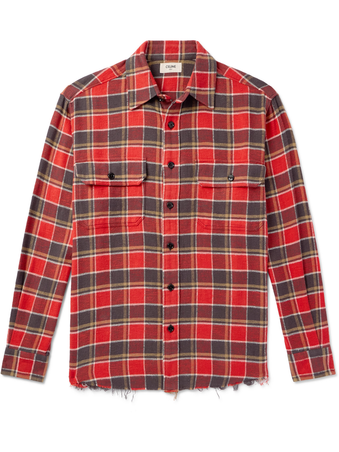 Celine Frayed Checked Cotton-flannel Shirt In Animal Print