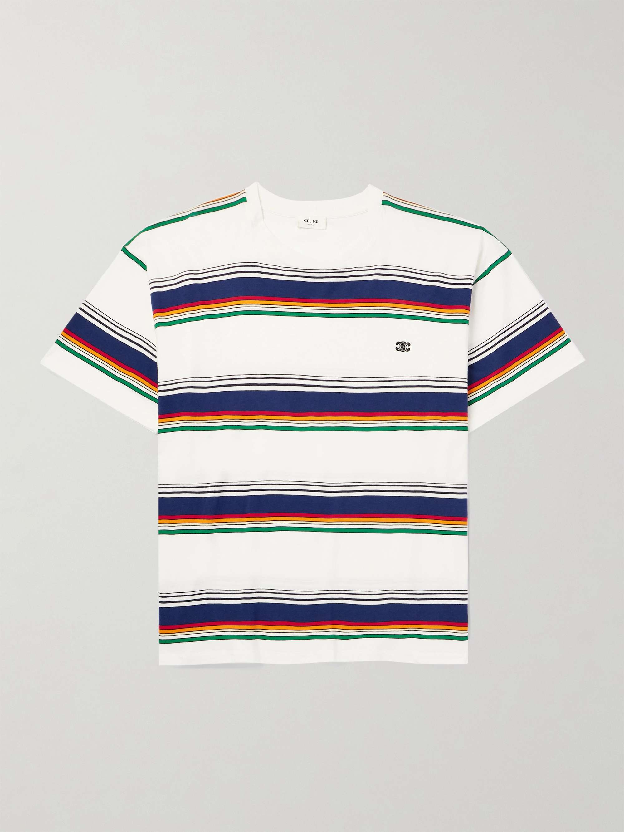 CELINE HOMME Logo-Embroidered Striped Cotton-Jersey T-Shirt