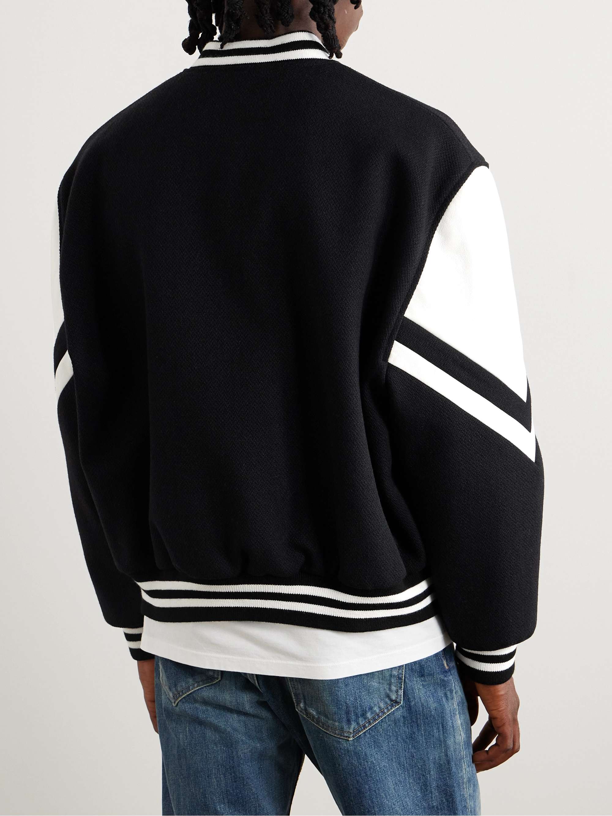 CELINE HOMME Logo-Appliquéd Virgin Wool-Blend and Leather Varsity ...