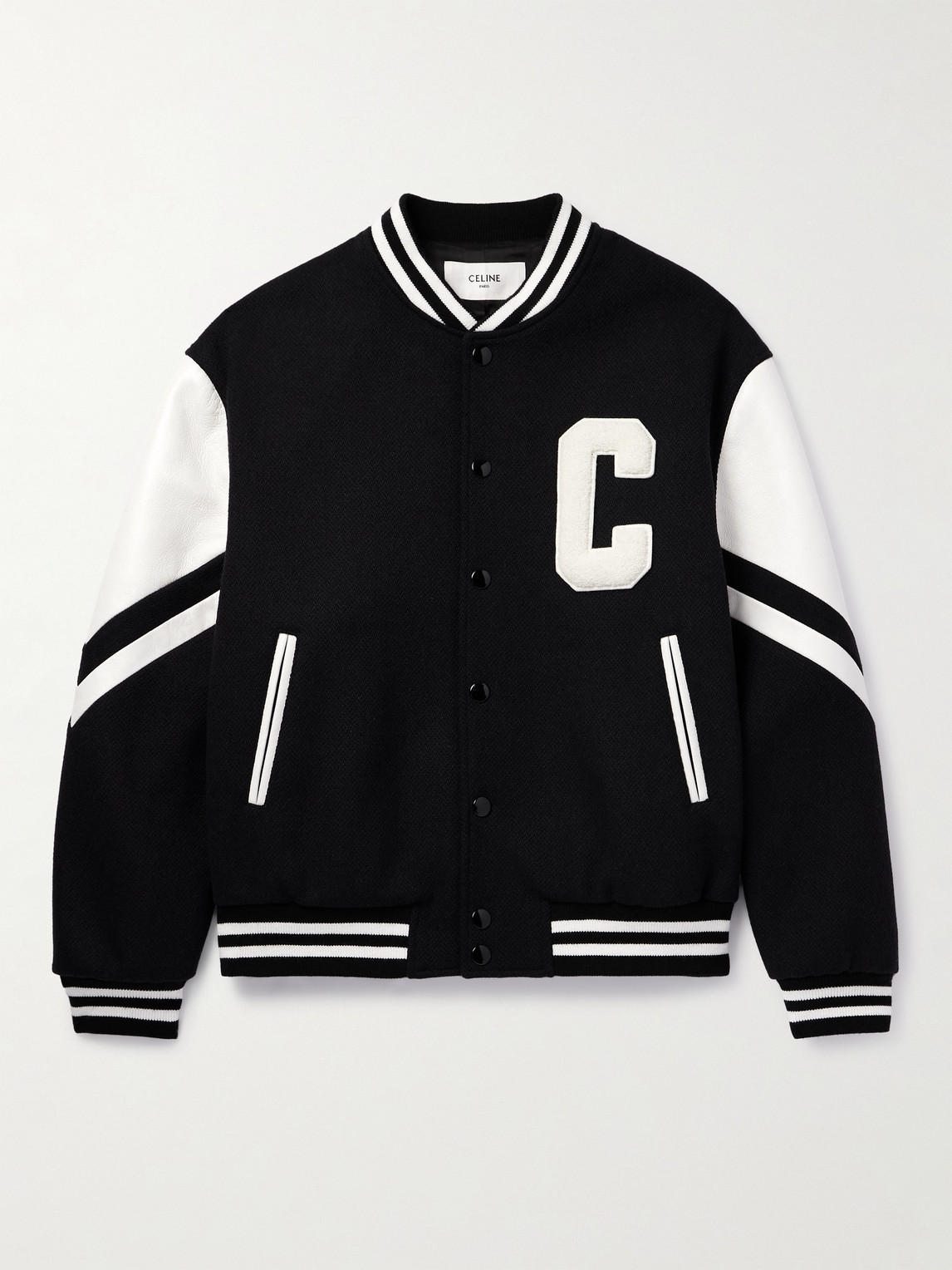 Logo-Appliquéd Virgin Wool-Blend and Leather Varsity Jacket
