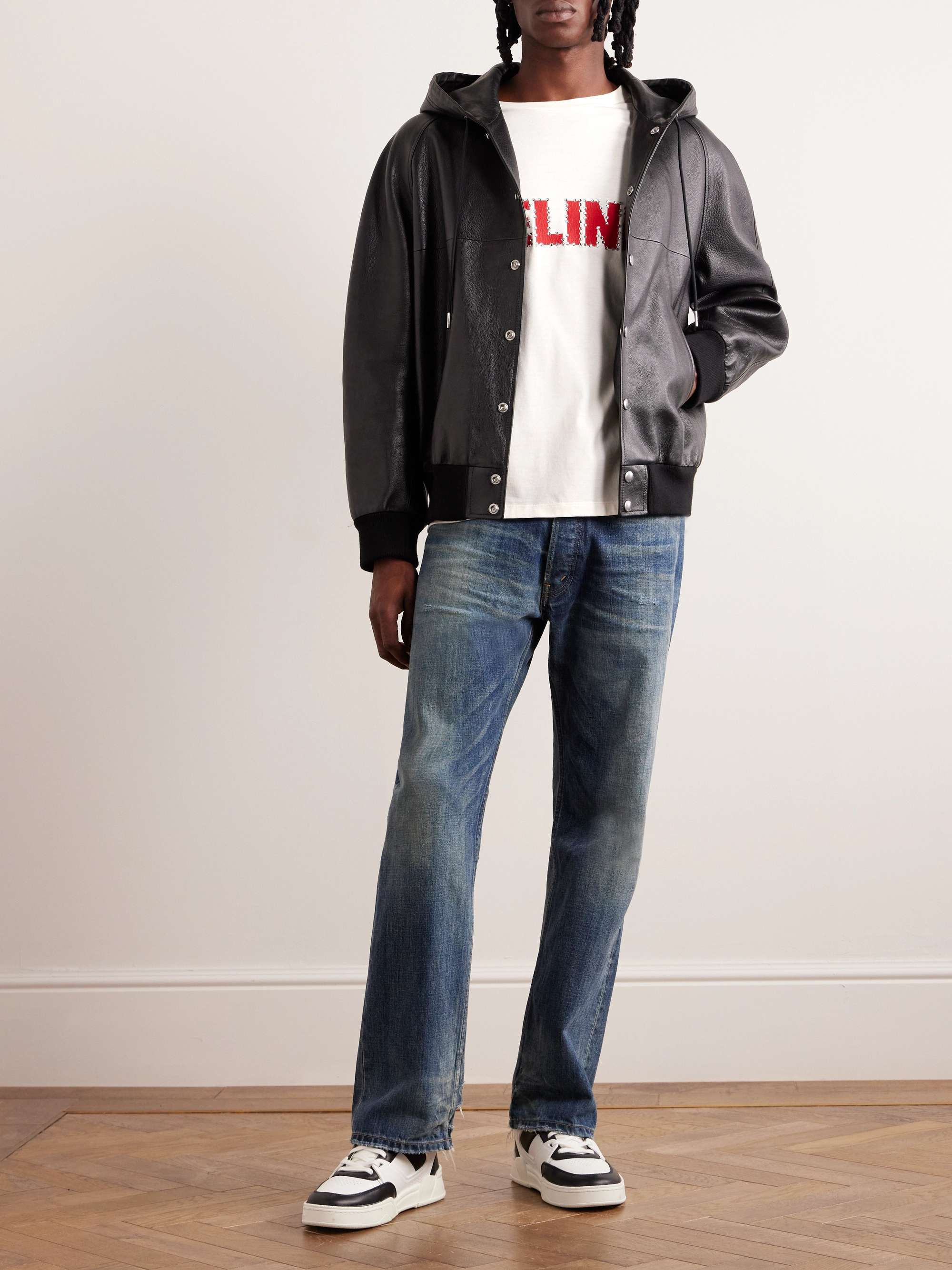 CELINE HOMME レザー カラーブロック スリムフィット バーシティ