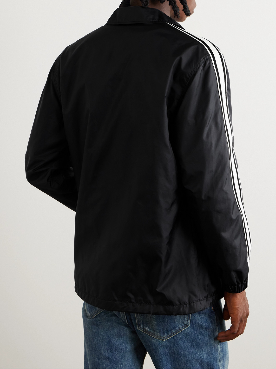 Celine Striped Webbing-trimmed Logo-print Nylon Jacket In Black