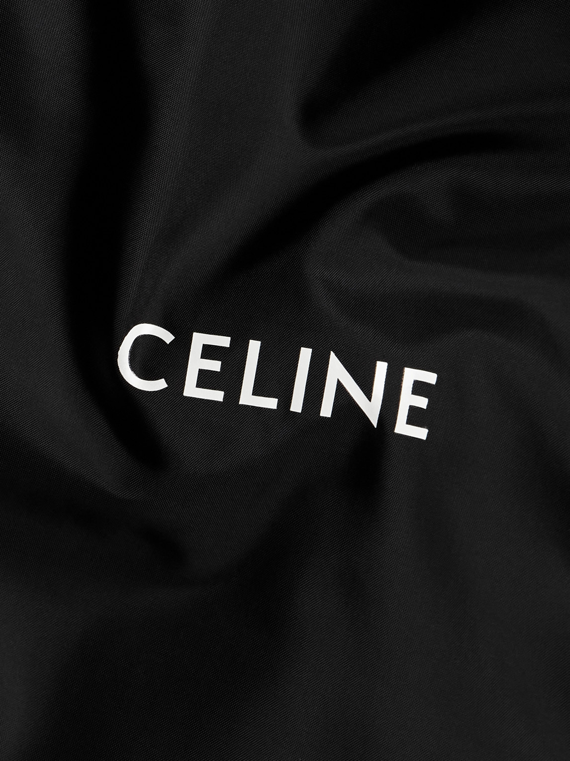 Celine Striped Webbing-trimmed Logo-print Nylon Jacket In Black