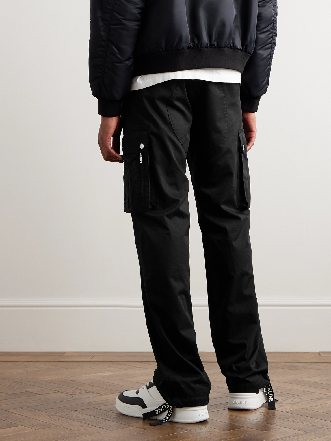 Celine Straight-leg Cotton And Linen-blend Cargo Trousers In Black