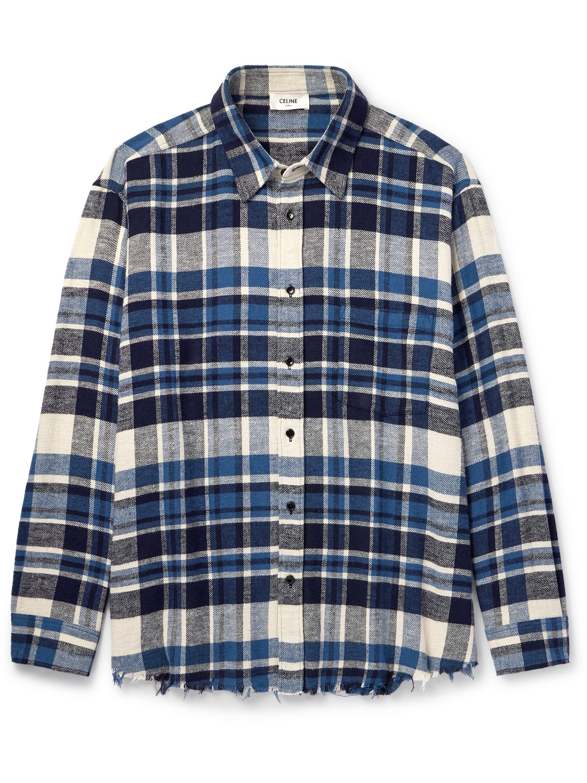 Celine Frayed Checked Cotton-flannel Shirt In Blue
