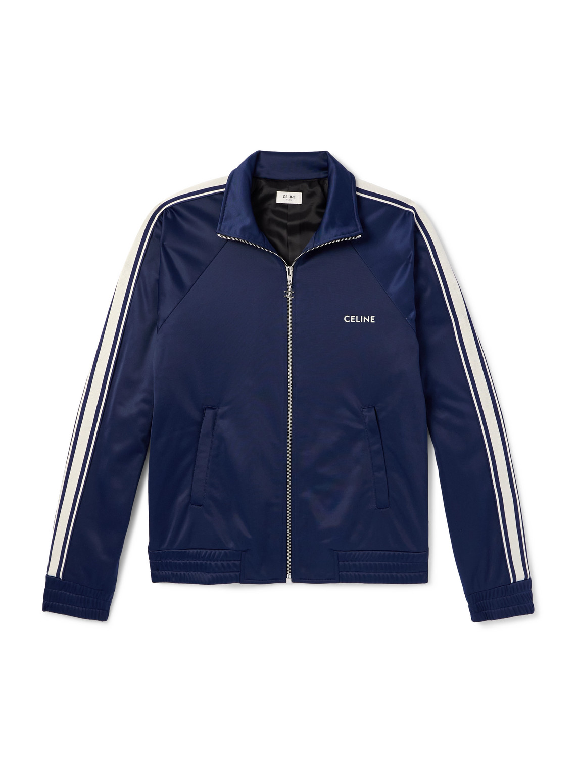 Celine Logo-embroidered Striped Tech-jersey Track Jacket In Blue