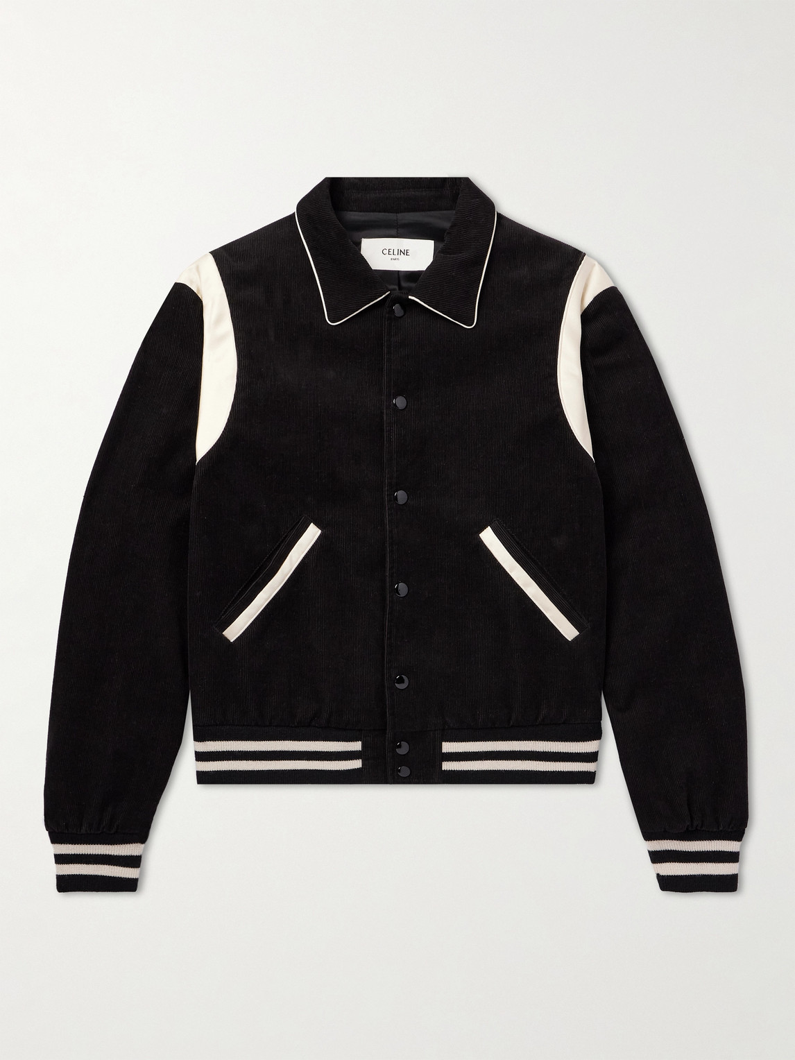Satin-Trimmed Cotton-Corduroy Bomber Jacket