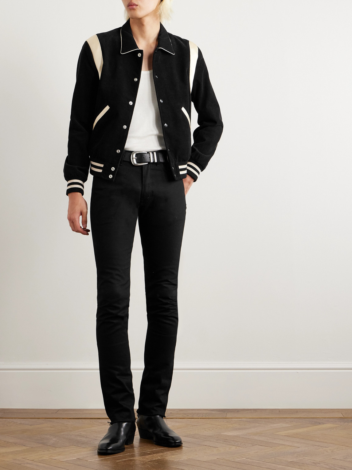 Celine Satin-trimmed Cotton-corduroy Bomber Jacket In Black
