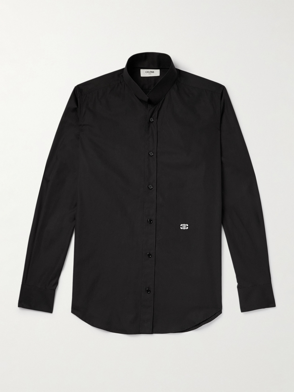 Slim-Fit Mandarin-Collar Logo-Embroidered Cotton-Poplin Shirt