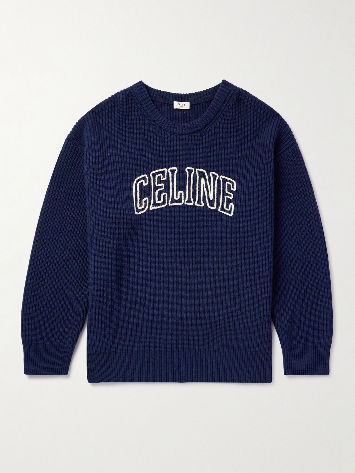 Logo-Embroidered Ribbed Wool Sweater