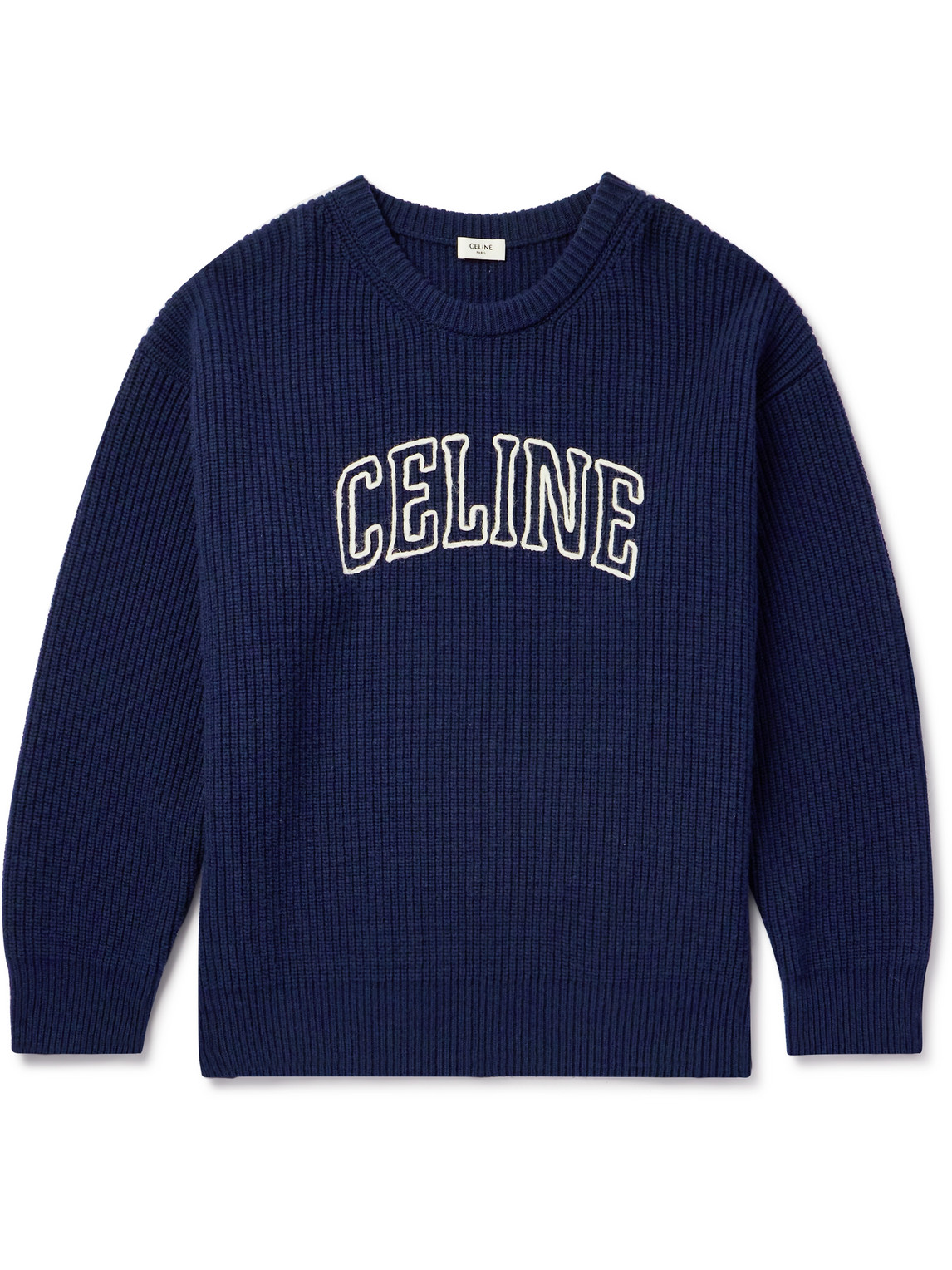 Celine Logo-embroidered Ribbed Wool Sweater In Animal Print