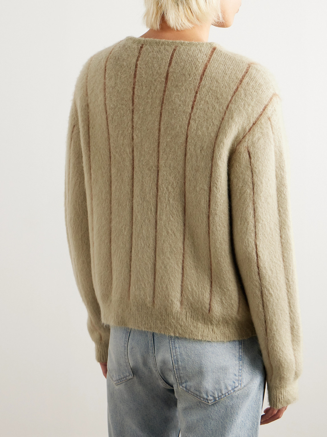 Celine Striped Mohair-blend Cardigan In Brown