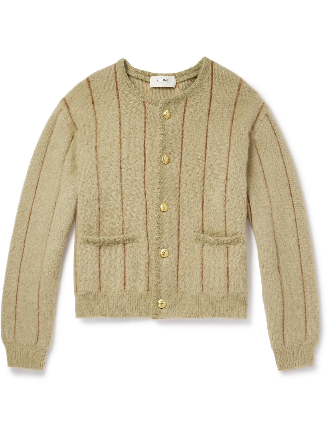 Celine Striped Mohair-blend Cardigan In Brown