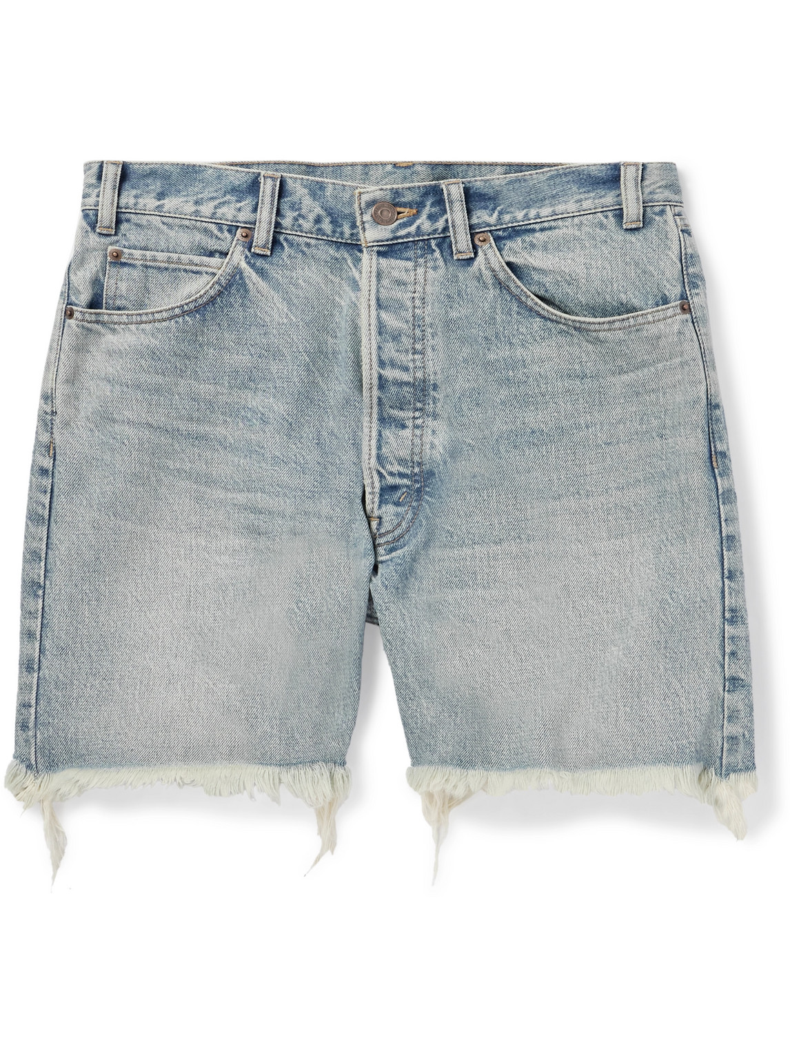 Celine Wesley Straight-leg Distressed Denim Shorts In Blue