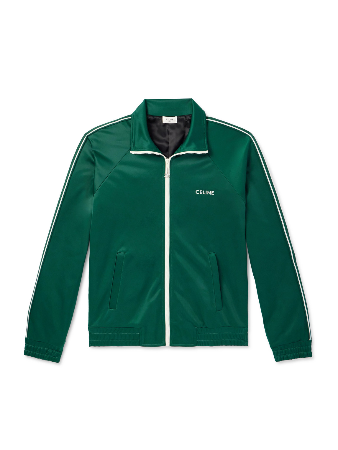 Celine Striped Logo-embroidered Jersey Track Jacket In Green