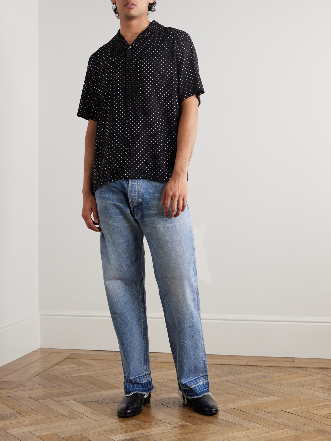 Convertible-Collar Logo-Print Woven Shirt — 2
