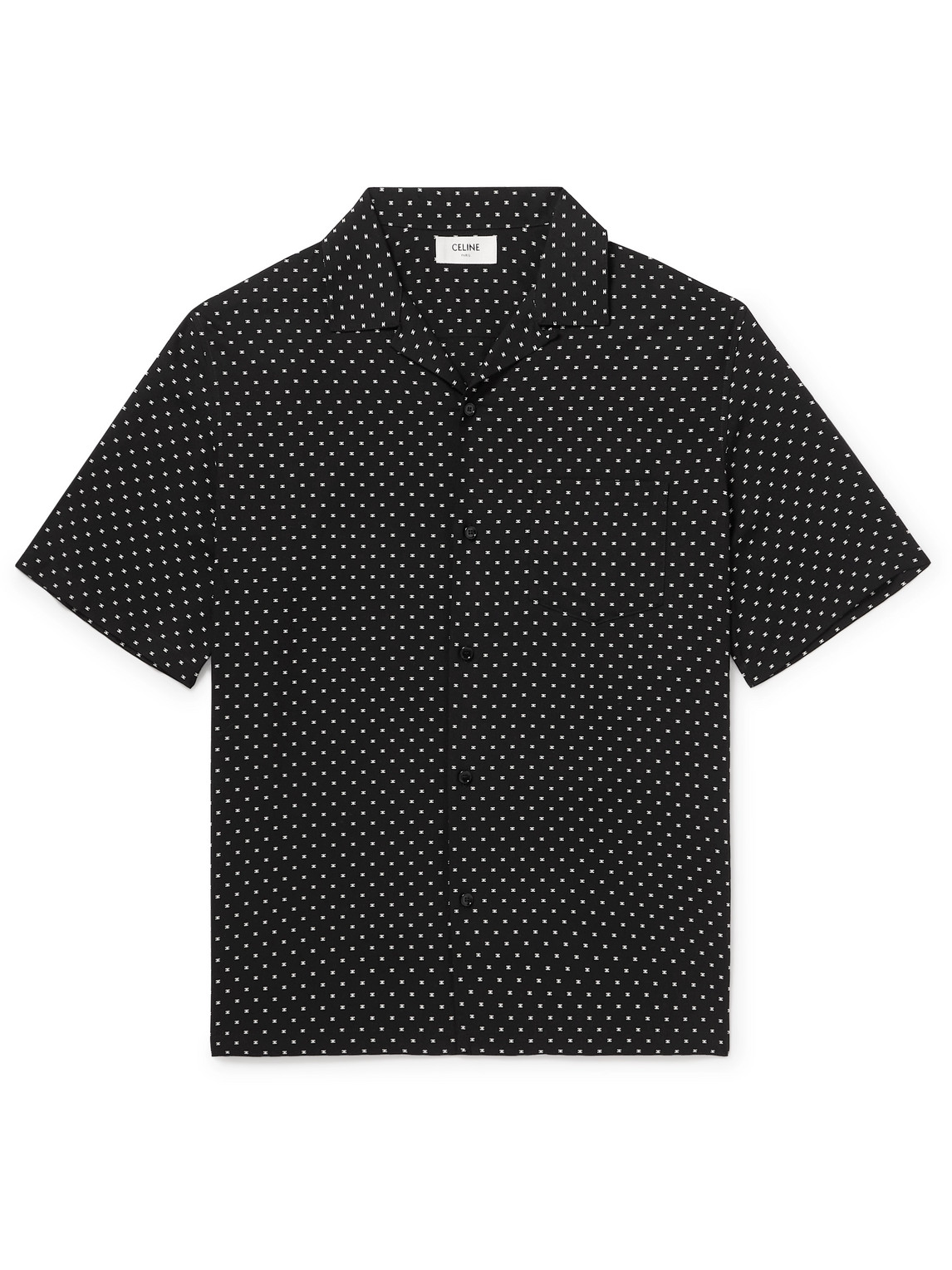 Celine Convertible-collar Logo-print Woven Shirt In Black