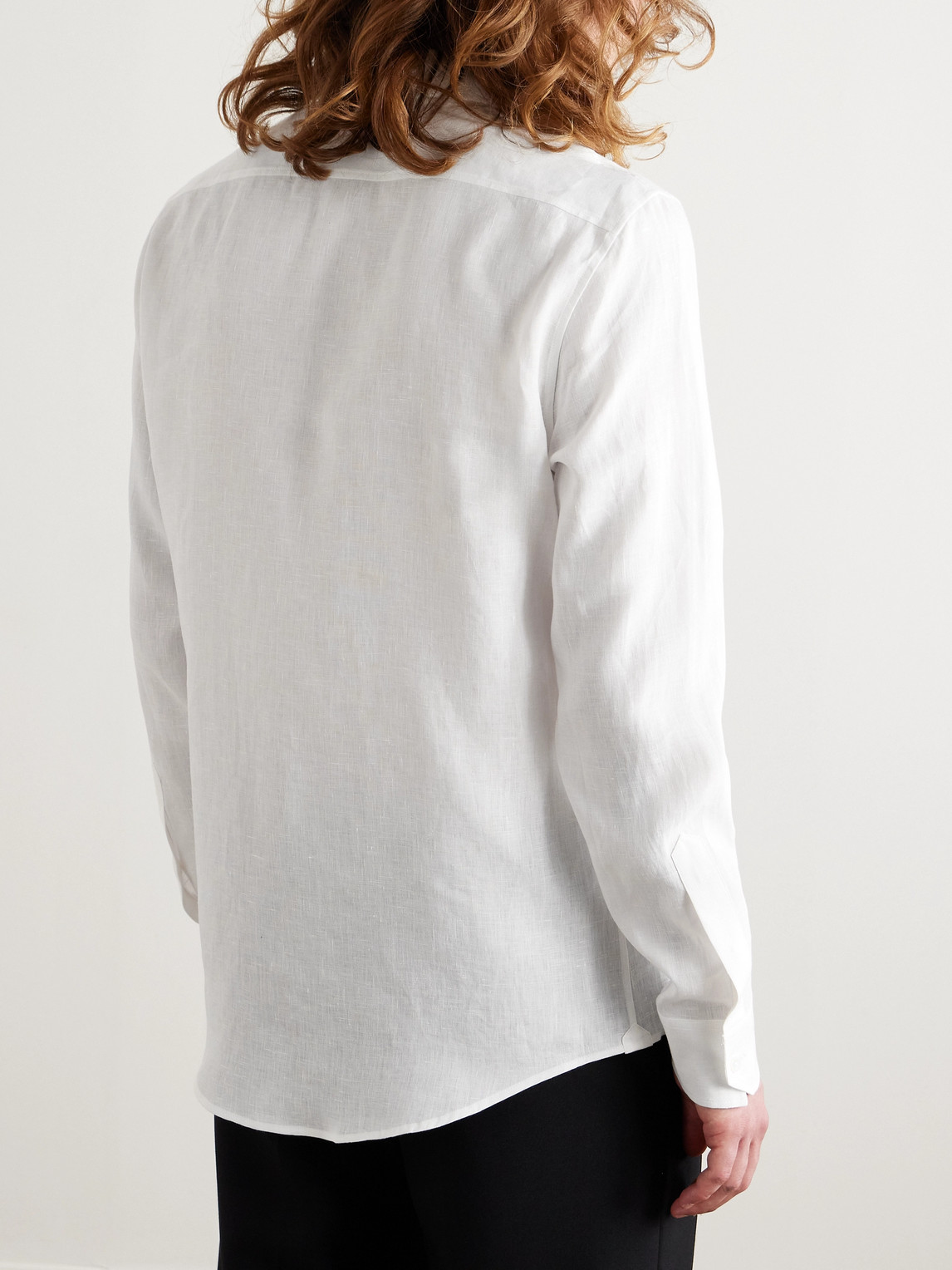 Celine Logo-embroidered Linen Shirt In White