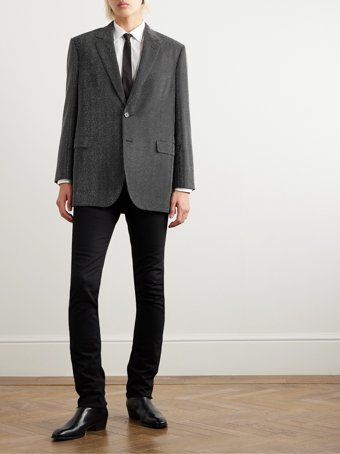 Celine Crystal-embellished Virgin Wool-gabardine Blazer In Gray