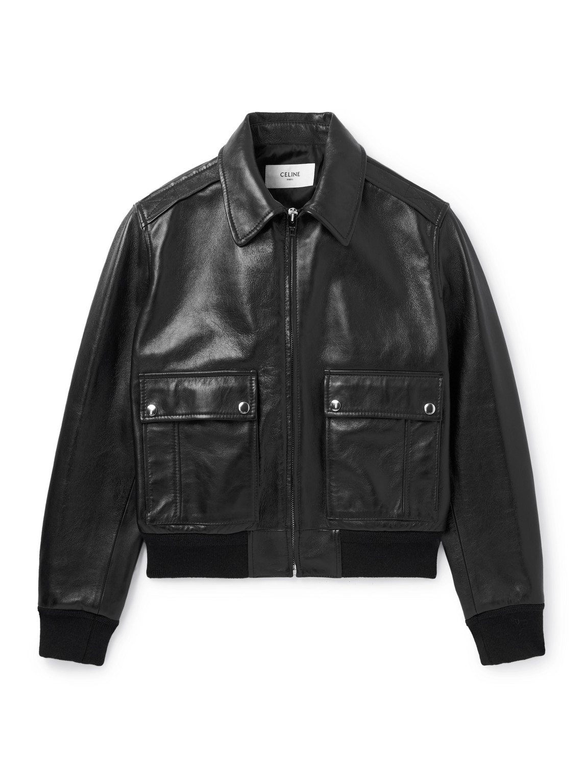 Celine Leather Blouson Jacket In Black