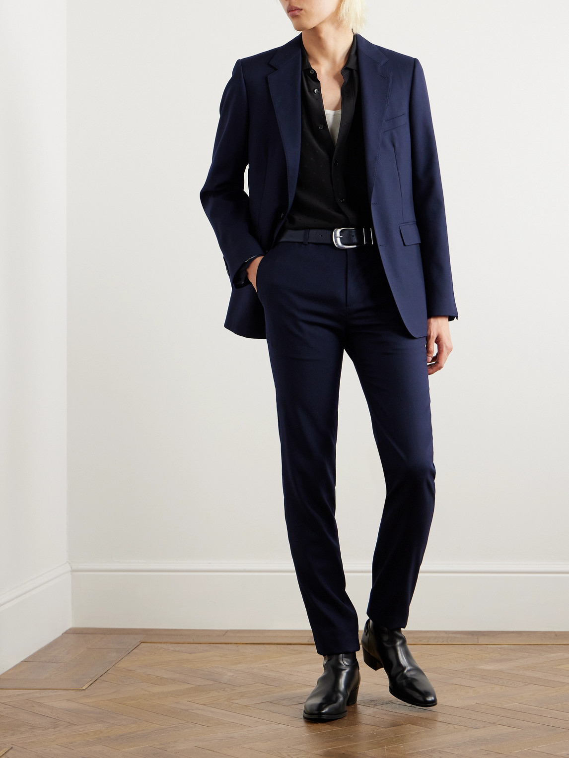 Celine Slim-fit Cotton-gabardine Trousers In Blue