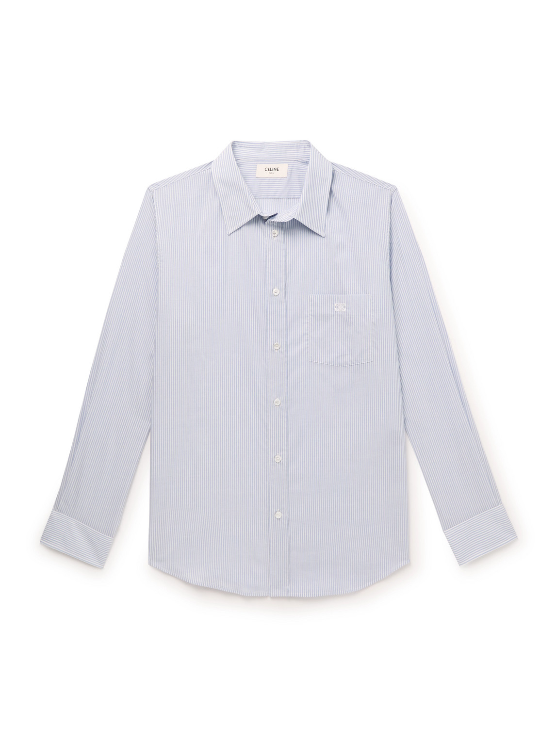 Celine Logo-embroidered Striped Cotton-voile Shirt In Blue