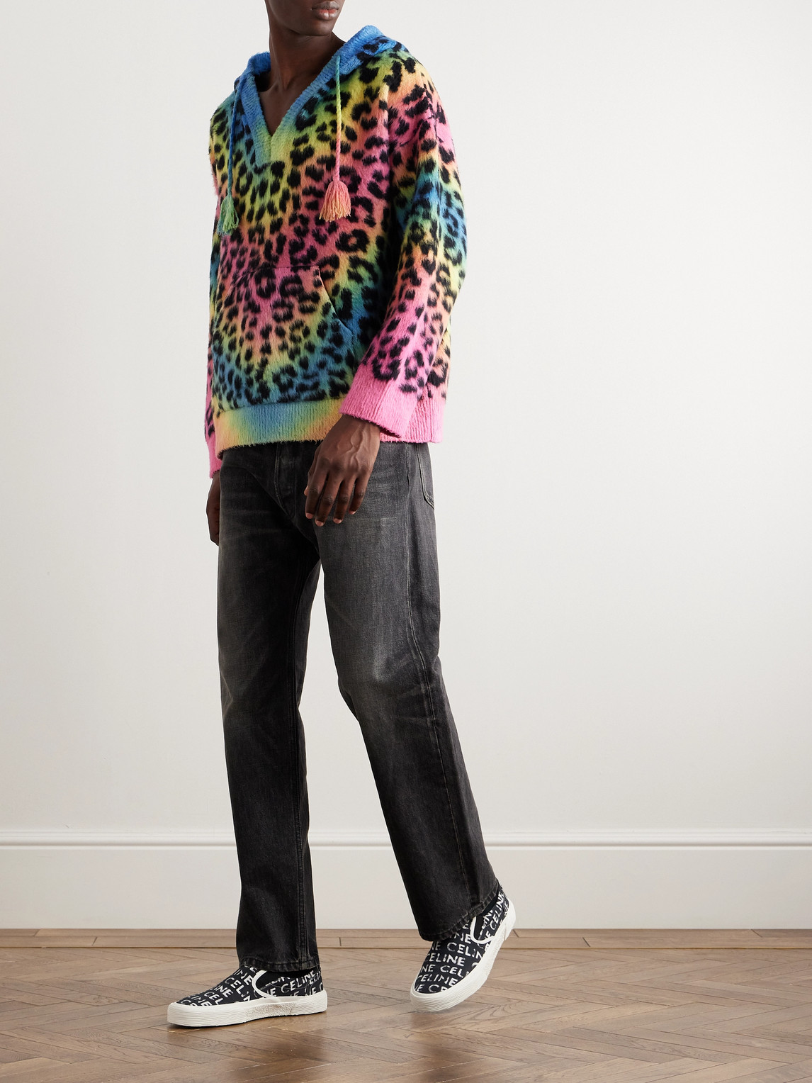 Celine Baja Leopard-print Brushed Cotton-blend Hoodie In Multi